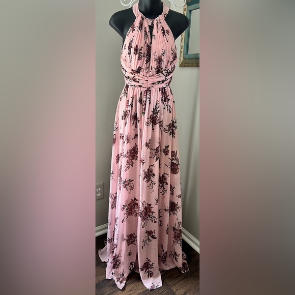 Marchesa Notte Carrara Blush Floral Halter Lurex ‎ Maxi  SZ 2 pink Cottage Core - Picture 2 of 16